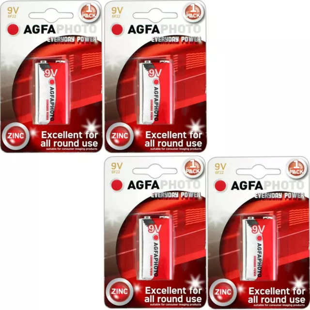 4 x AGFA PHOTO 9V Batteries MN1604 6LR61 PP3 BLOCK 6F22 EVERYDAY POWER