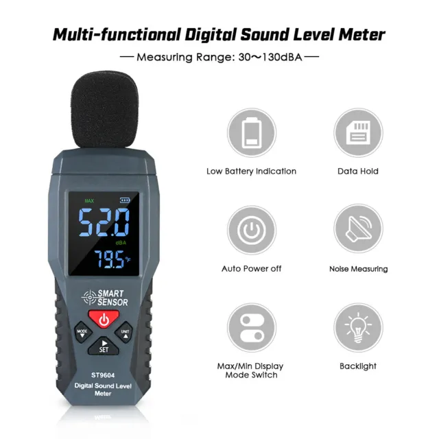 ST9604 Digital Sound Level Meter Noise Measuring Decibel Tester 30-130dBA Y3I2