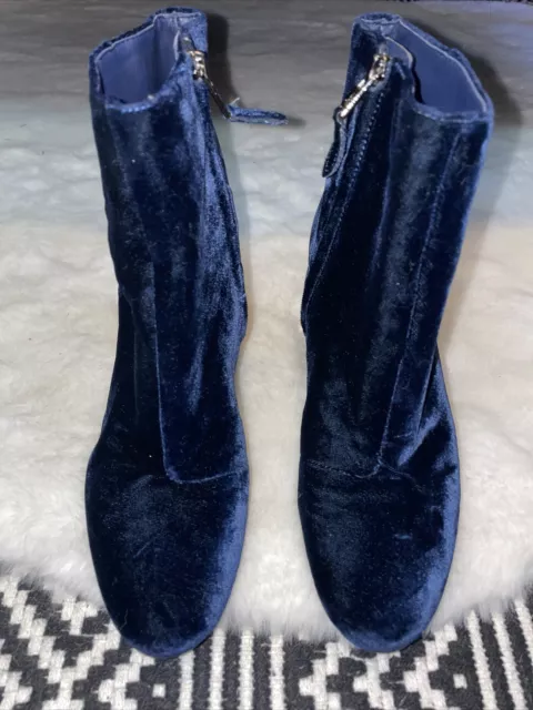 Sam Edelman Size 5 Taye Inky Navy Velvet Ankle Boots Block Heel Bootie Shoes EUC 2