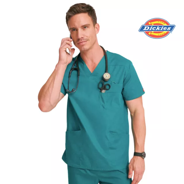 Men's Scrub Top Dickies - 3-Pocket, ID Loop, Phone Pocket, Doctor Work Shirt