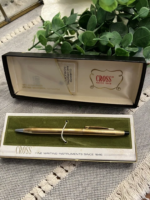 Vtg Cross 12 KT Gold Filled Pen, Blue Ink, Retro Antique Monogram Original Box