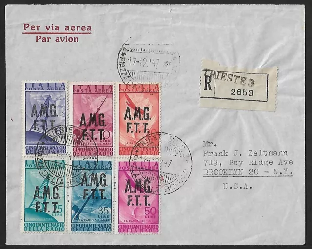 Italy Trieste Amg To Us Air Mail Multiple Franking Registered Cover 1947