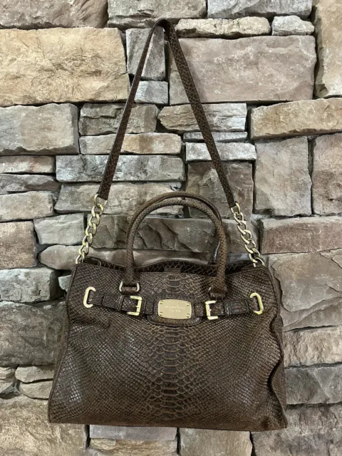 Michael Kors Hamilton Brown Python Snakeskin Leather Bag