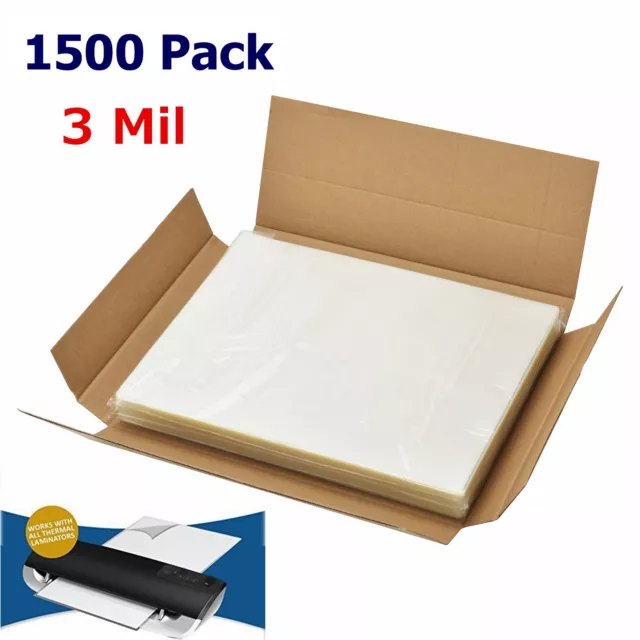 3 Mil Letter Size Clear Thermal Hot Laminating Pouches 1500 Pack 9 x 11.5 Sheet