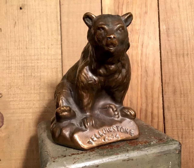 ANTIQUE 1920’s VTG YELLOWSTONE NATIONAL PARK BRONZE CLAD BEAR STATUE SOUVENIR