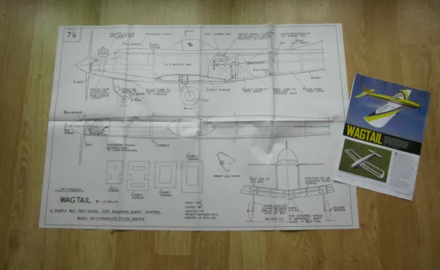 Wagtail John Ralph RETRO RC MODELL FLUGZEUGPLAN 39,25" WINGSPANNWEITE RCM & E SEPT 2019