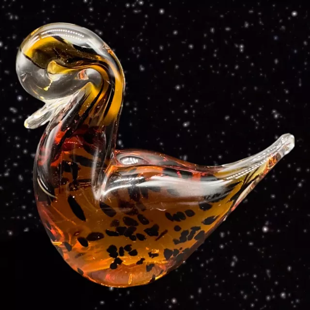 Tortois Shell Print Art Glass Bird Figurine Paperweight Glass Duck Bird 4.5”T 5”