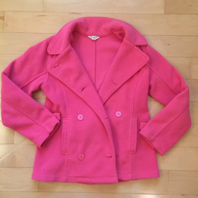 Land's End Girl's Kids Double breasted Fleece Collared Jacket size L (14) Coral