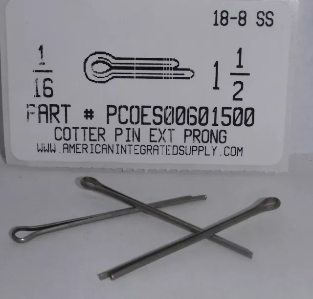 1/16X1-1/2 Cotter Pins Extended Prong Stainless Steel (100)