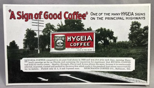 1920s HYGEIA Sign of Good COFFEE Baltimore ADVERTISING Ink BLOTTER Vintage EX+