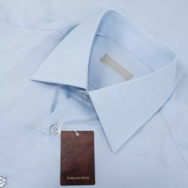 Stefano Ricci NWT Dress Shirt Size 15.5 39 In Solid Light Blue Cotton Italy