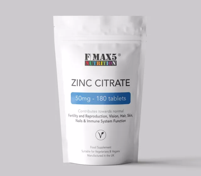 ZINC CITRATE 50mg x 180 Tablets HIGH STRENGTH IMMUNE Health