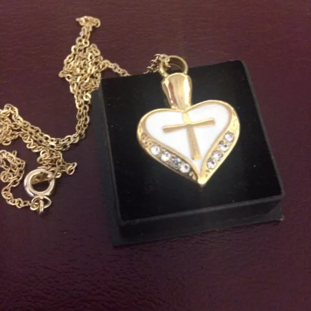 Memorial Cremation Jewelry/Pendant/Urn/Keepsake for Ashes-"Gold Heart with Cross 2