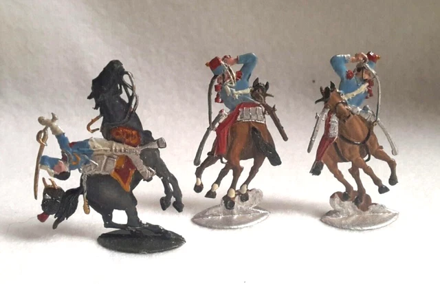Lot Soldats Cavalerie,  Empire, au combat,  plat d'étain, anciens