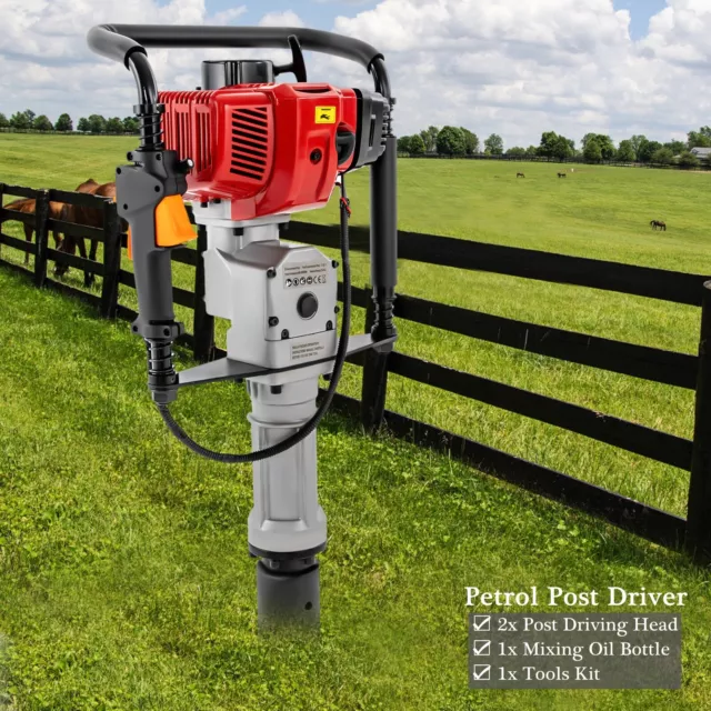 2.3HP Post Driver Gas Powered Fence Pile Driver T-Post Push Gasoline Engine 52CC