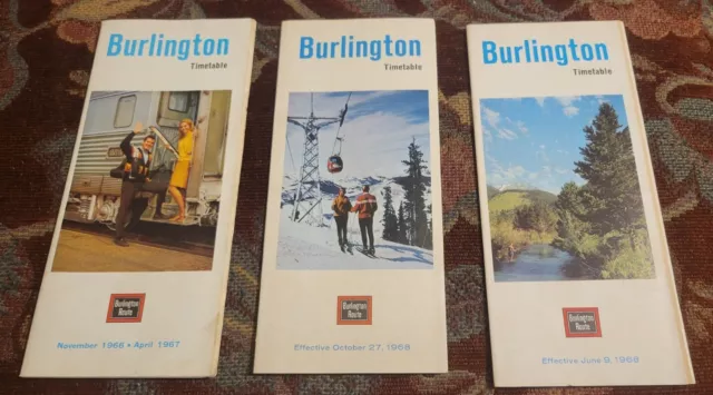 Lot 3 Nov 1966 & 68 Burlington Route Railroad Timetable Train Schedule Brochure