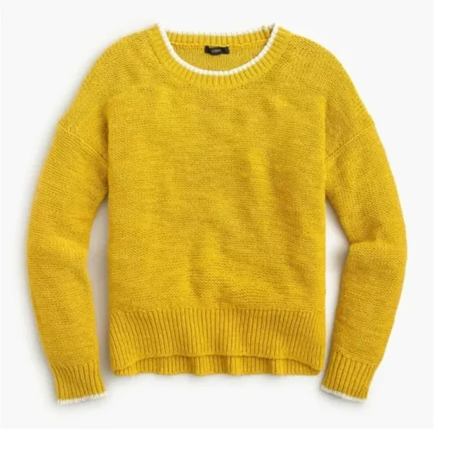 J. Crew Sweater Womens Small Crew Neck Chunky Knit Cotton Oversized Mustard