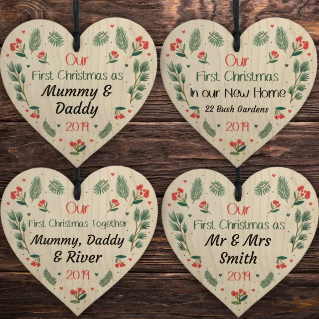 Personalised Wooden Christmas Tree Baubles First Christmas New Home / Mr & Mrs