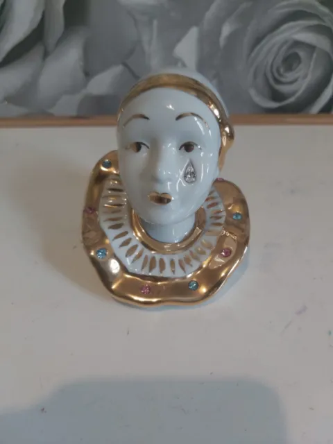 Capodimonte Swarovski Pierrot Clown Figurine Porcelain Rare