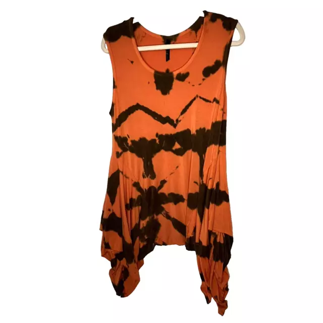 Dress to Kill Jane Mohr Women's Orange/Brown Lagenlook Tie Dye Tunic Top OS