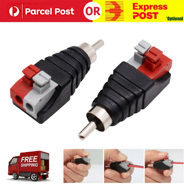 2Pcs Speaker Wire A/V Cable to Audio Male RCA Connector Adapter Jack Press Plug