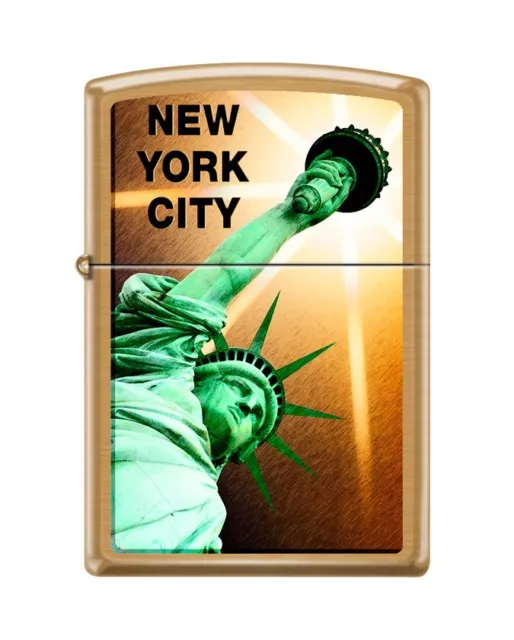 Zippo 3447, New York &  Statue of Liberty, Brushed Brass Finish Lighter