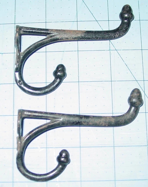 Vintage Coat Hook Farm School House Acorn Finial Tip Japanned Cast Iron Lot Pair
