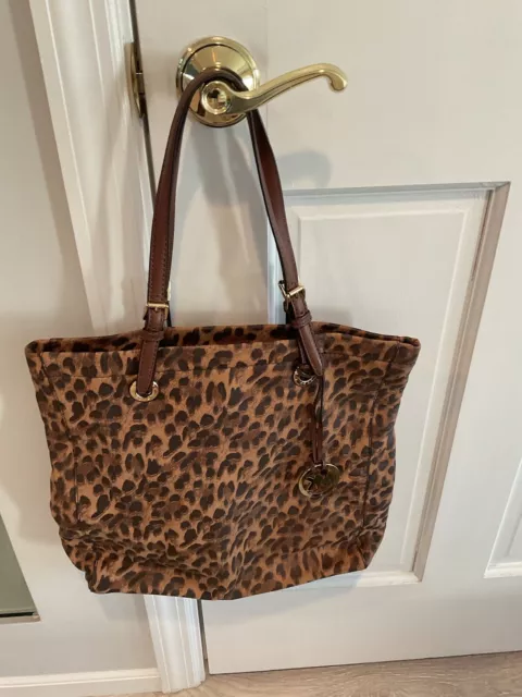 Michael Michael Kors Animal Print Coated Canvas Leather Straps Large Tote Bag