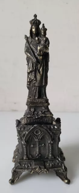 Petite statuette notre dame du Chene en metal sur socle 13.5 CM vierge enfant