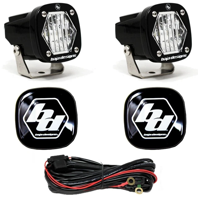 Baja Designs® S1 LED Lights Pair Clear Wide Cornering, Rock Guards, Wire Harness