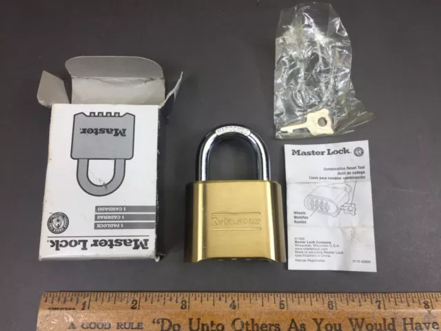 Master Lock Solid Brass 175 Combination Padlock w/ Key Instructions Boxed New