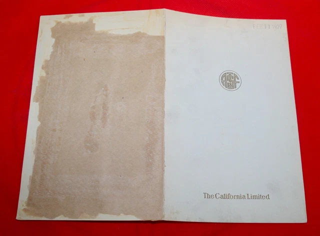 February 11, 1927 - ATSF The California Limited Fred Harvey Dining Car Menu