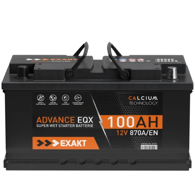 EXAKT Autobatterie 100AH 12V 870A statt 88Ah 90Ah 92Ah 95Ah PKW Auto Batterie