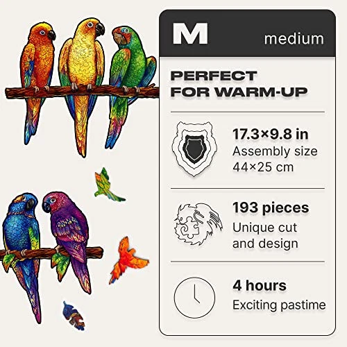 UNIDRAGON Wooden Jigsaw Puzzle, Playful Parrot, Best Gift for Adults and C [NEW] 2