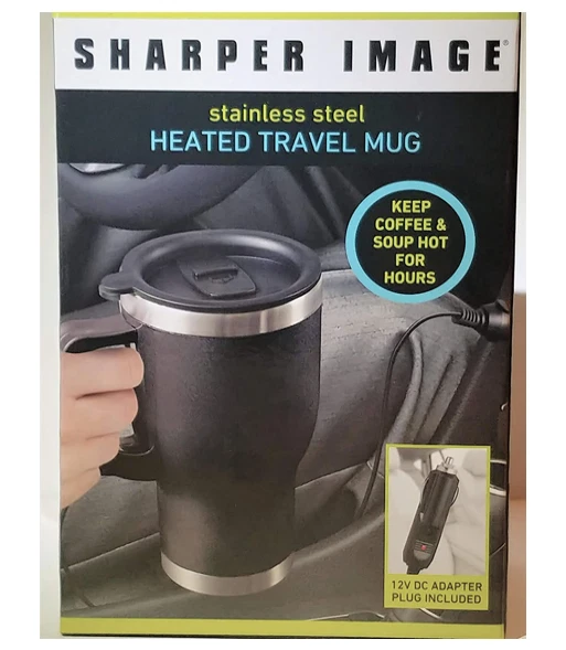 Sharper Image Stainless Steel Heated Travel Mug W/ Charger - New Sealed - Black