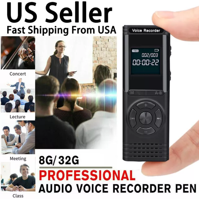 32GB Rechargeable Digital Audio/Sound/Voice Recorder Dictaphone USB MP3 Player