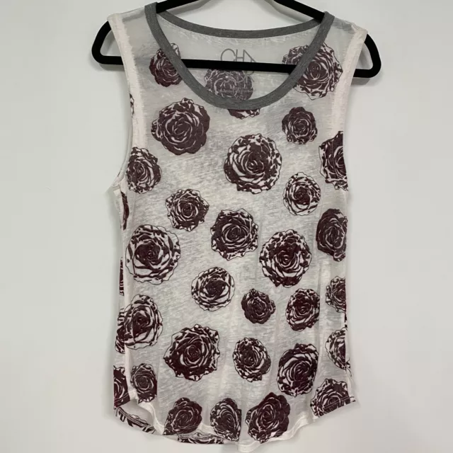 Chaser Womens Beige Crimson Rose All-Over Printed Sleeveless Ringer Tank Top XS