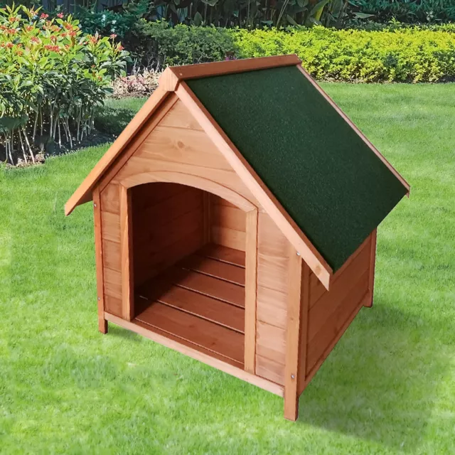 Wood Outdoor Dog House Raised Pet Shelter Kennel Small Medium Sized Dogs w/ Roof