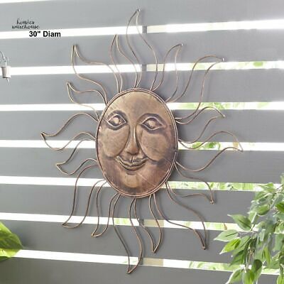Metal Sun Face Celestial Wall Art Rustic Decor Sunburst Patio Indoor Sculpture