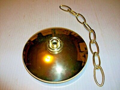 VINTAGE CEILING CAP SET BRASS OLD 5" dia WITH 10 1/2" CHAIN LOOP & HARDWARE PART