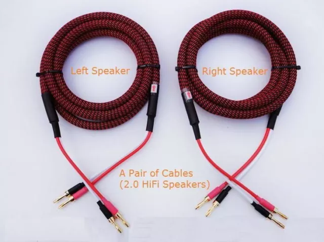 S03 (2m 6.5ft) --- Pair HIFI Audiophile Banana Speaker Cables 4x12awg Home Audio