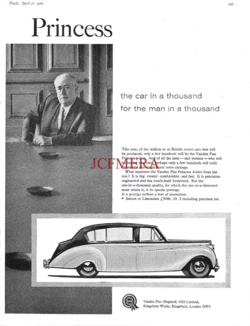 Vandem Plas 'PRINCESS' Limousine Motor Car ADVERT Vintage 1960 Print Ad 692/38