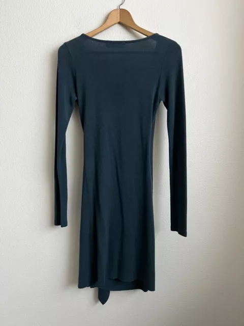 KAOS Made In Italy Womens Faux Wrap Ruched Angora Blend Dress Dark Teal Size S 2