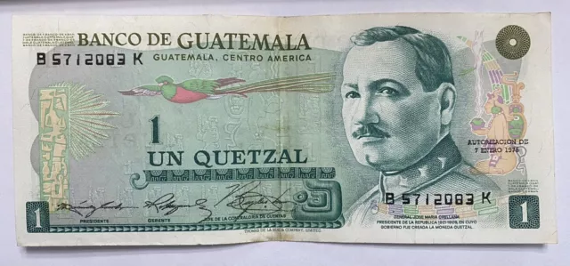 Banknote Guatemala 1 Quetzal 1976.