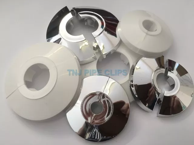 2 PIECE Radiator Pipe Collars White / Chrome Effect 10, 15, 22, 28mm - 2 HALVES