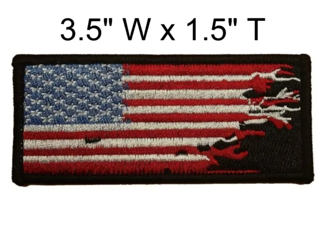 Distressed USA American Flag Embroidered Small Patch Motorcycle Biker Hook Loop