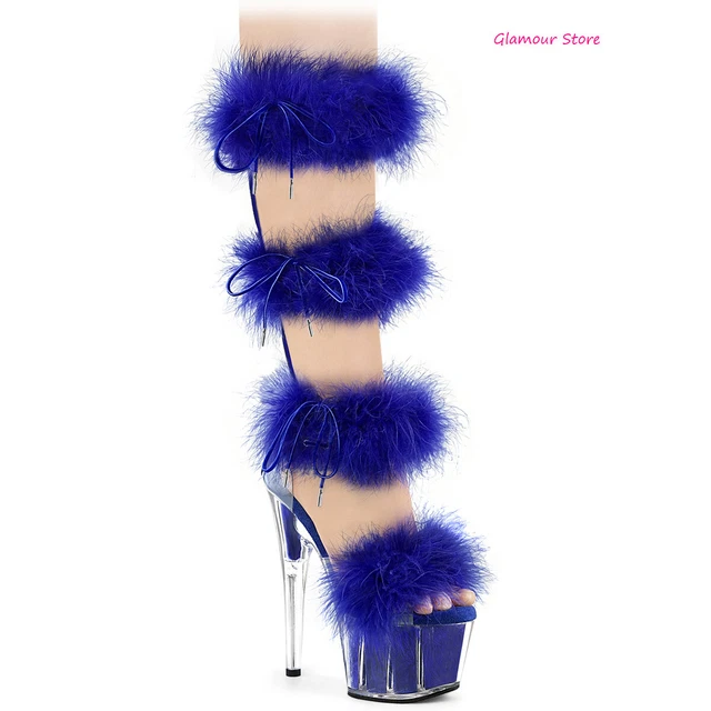 SANDALI TACCO 18 sabot SEXY plateau Blu Fasce in Pelliccia dal 35 al 42 club