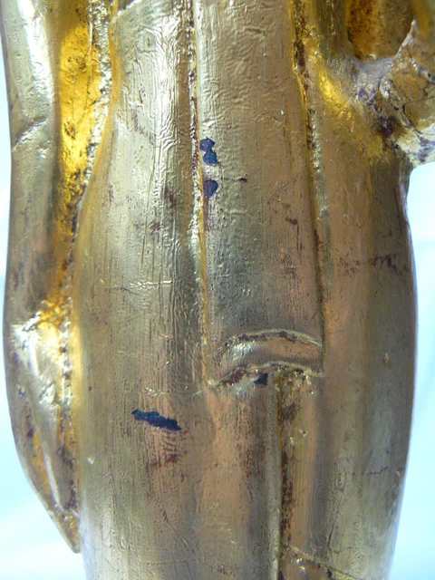 AB109 Antique Burmese Buddha Carved Wood Gold color 19th C. "do not fear" 12