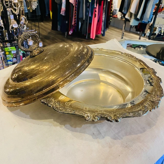 Large Sheridan Taunton Silversmith E.P. Brass Silver Plated Vintage Serving Bowl
