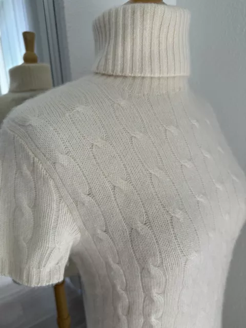 Ralph Lauren Black Label Ivory Cable Knit Turtleneck 100% Cashmere Sweater M
